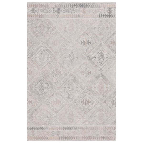 SAFAVIEH Abstract Gray/Beige 4 ft. x 6 ft. Border Diamond Area Rug