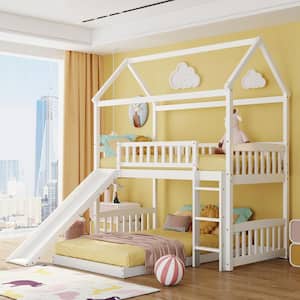 White Twin Over Twin House Bunk Bed with Slide