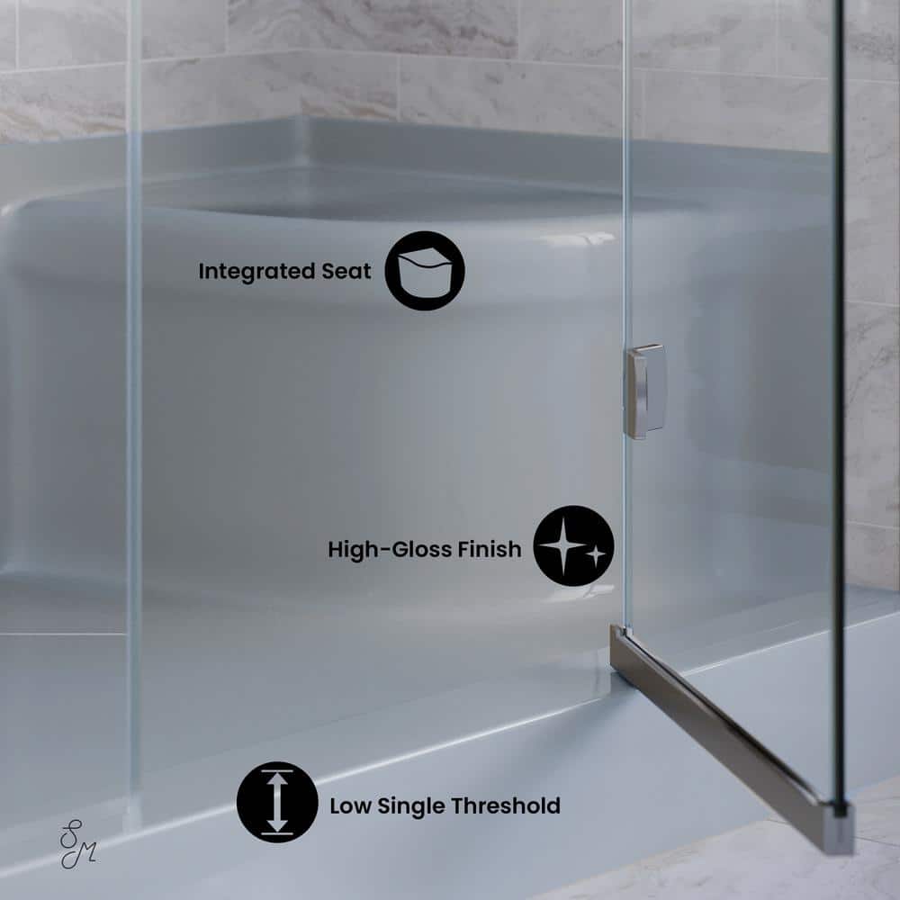 Aquatique 60" x 32" Gray Acrylic Shower Base with Seat