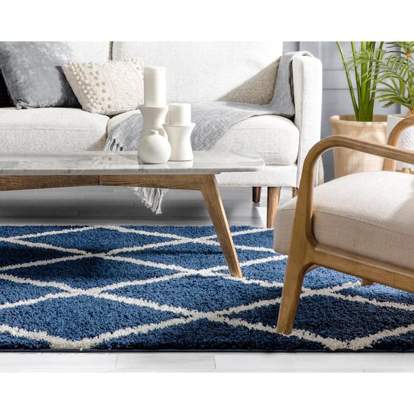 Madison Shag Cole Modern Tribal Blue 7 ft. 10 in. x 9 ft. 10 in. Thick Soft Area Rug