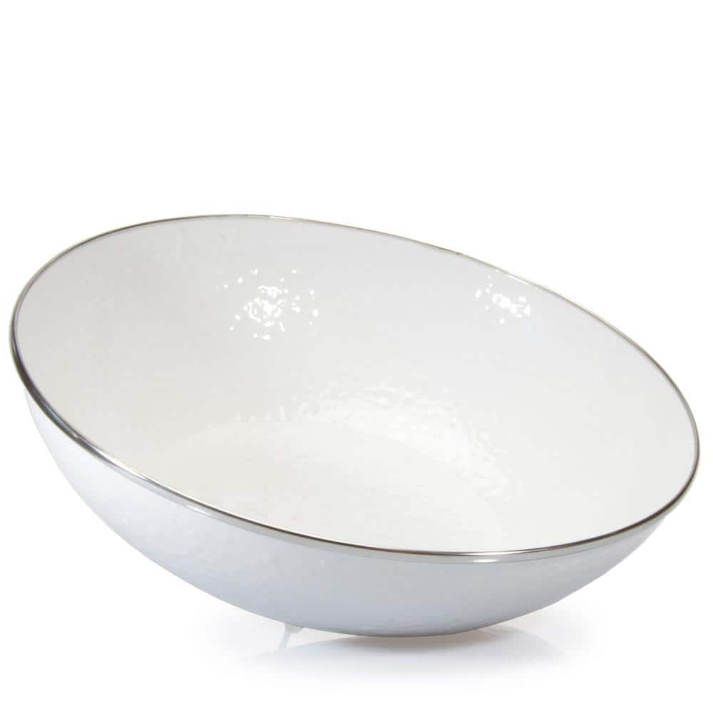 Golden Rabbit Solid White 5 qt. Enamelware Round Catering Bowl