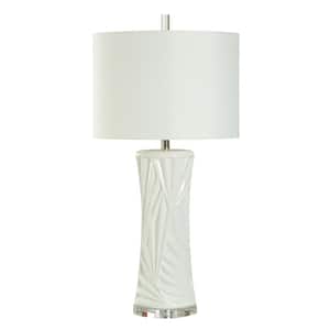34 in. Clear Candlestick Task and Reading Table Lamp for Living Room with White Linen Shade