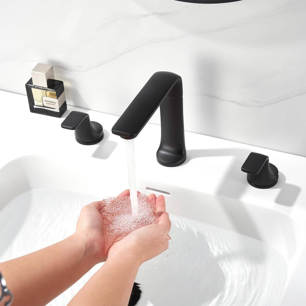 Matte Black Widespread 2-Handle Bathroom Faucet with Metal Push Pop-Up Drain