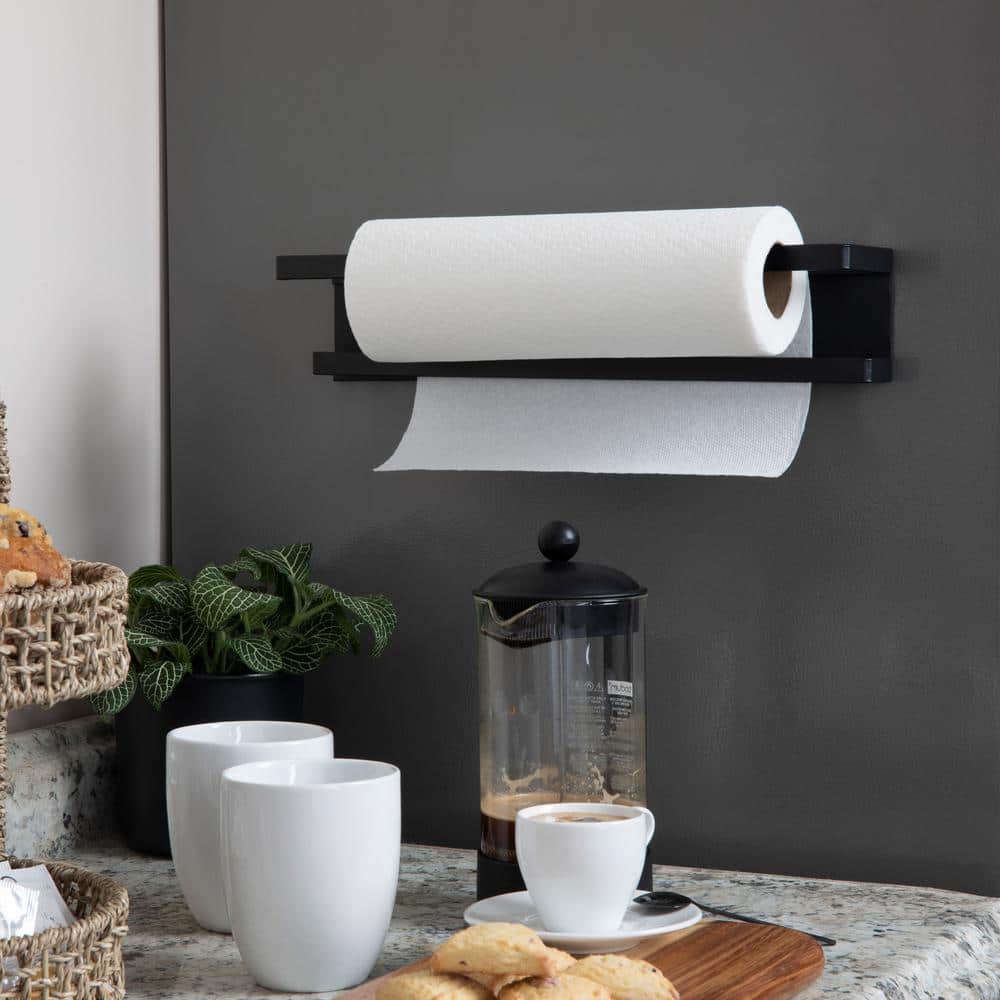 Black Metal Magnetic Paper Towel Holder with Dual Bars