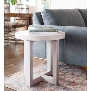 X Base 22 in. Whitewash Standard Round Bayer Wood End Table