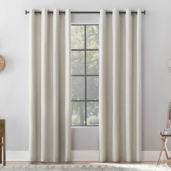 Sun Zero Gelso Textured Linen Polyester Blend White 50 in. W x 63 in. L Grommet 100% Blackout Curtain (Single Panel)