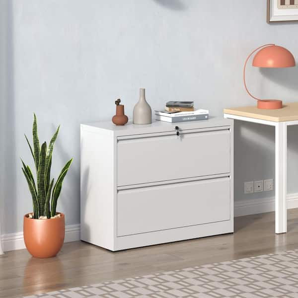 Belira Modern 2-Drawer White Metal 35.43 in. W Lateral Vertical Locking Storage File Cabinet