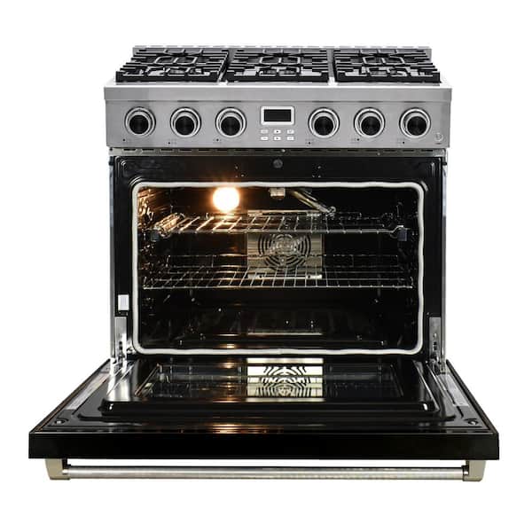 Pro-Style 36 in. 6-Burner Slide-in Gas Range with Convection in Stainless Steel with Black Oven Door