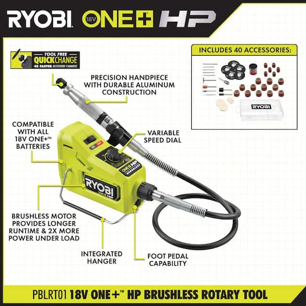 RYOBI ONE+ 18V Cordless 2-Tool Combo Kit with ONE+ HP Brushless Rotary Tool and Cordless Magnifying Clamp Light (Tools Only)