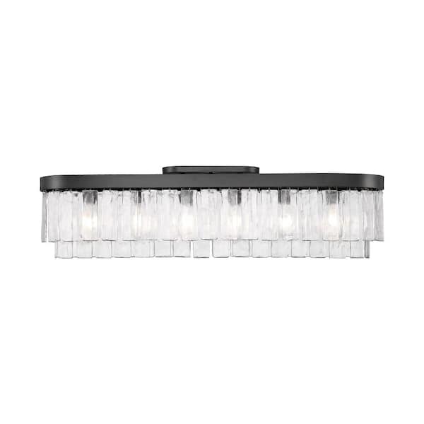 Ciara 10 In. 6-Light Matte Black Glam Flush Mount with Hammered Water Glass Shade, No Bulbs Included