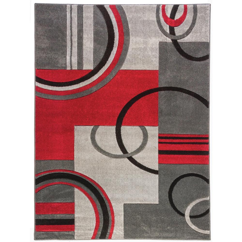 Well Woven Ruby Galaxy Waves Grey Red 4, Red And Grey Area Rugs