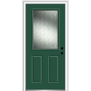 Rain Glass 34 in. x 80 in. Left-Hand Inswing 1/2 Lite 2-Panel Painted Hunter Green Prehung Front Door, 4-9/16 in. Frame
