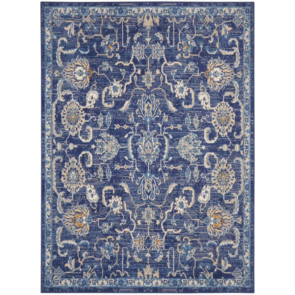 Navy Blue 5' x 7' Synthetic Traditional Area Rug