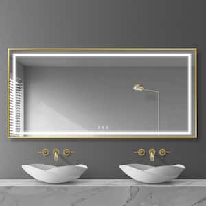 96 in. W x 36 in. H LED Rectangular High Lumen Framed Wall Mount Bathroom Vanity Mirror, Anti-fog Split, Memory Function