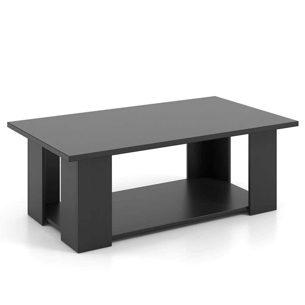 Costway 41 in. Black Rectangle Wood Top Coffee Table 2-Tier
