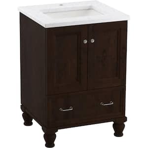Damask 25 in. W x 22 in. D x 35 in. H Single Sink Freestanding Bath Vanity in Claret Suede with White Quartz Top