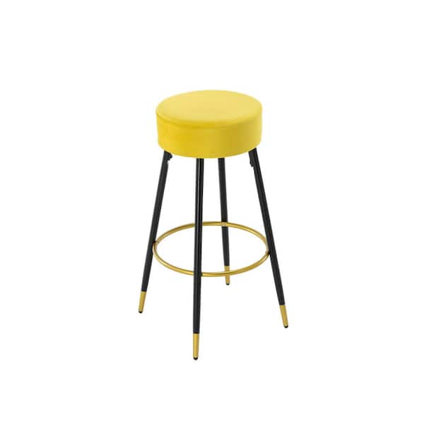 Tidoin 30.11 in. Yellow Metal Frame Low Back Bar Stool with Velvet Seat