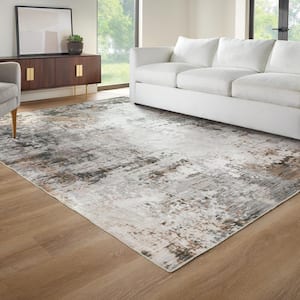 Harmony Abstract Brown 5 ft. X 7 ft. Polyester Indoor Machine Washable Area Rug