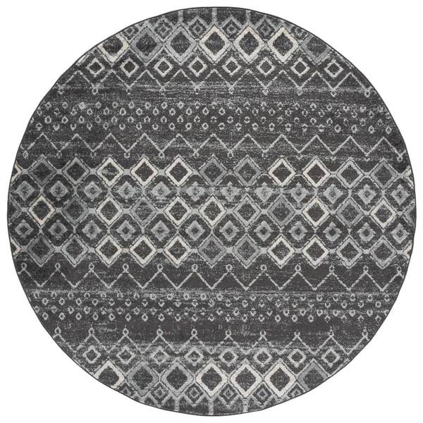Amsterdam 8 ft. x 8 ft. Dark Gray/Light Gray Tribal Round Rug