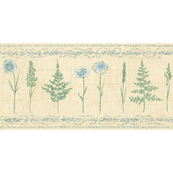 The Wallpaper Company 8 in. x 10 in. Blue and Green Herbs and Wheat Border Sample