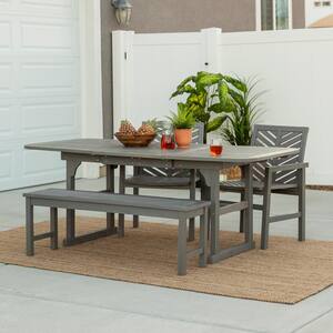 Grey Wash 4-Piece Extendable Wood Outdoor Patio Dining Set