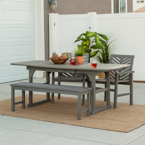 Walker Edison Furniture Company Grey Wash 4-Piece Extendable Wood Outdoor Patio Dining Set