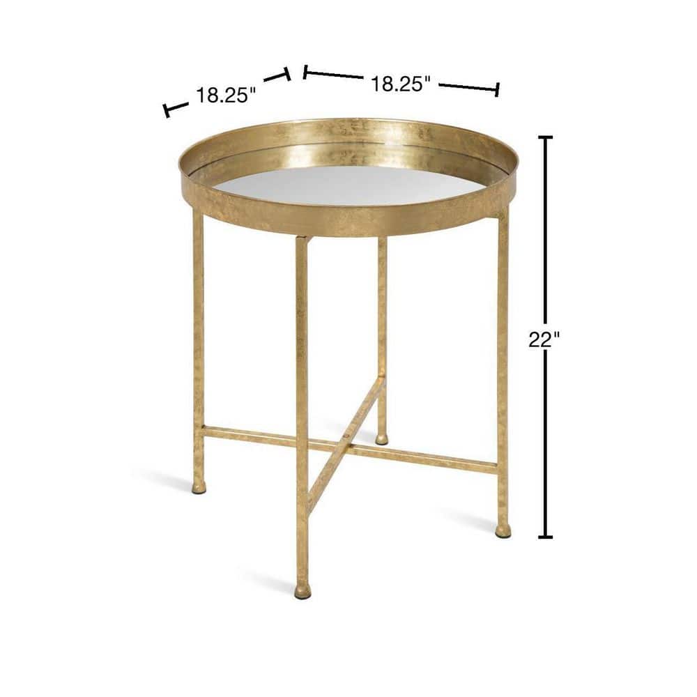 Celia Round Gold Metal Side Table with Mirrored Glass Top