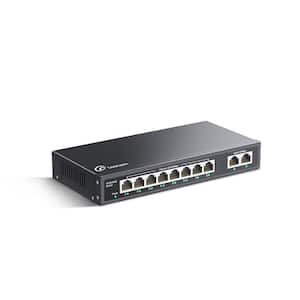 10-Port PoE Switch with 8-10/100Mbps PoE Port, 2-10/100Mbps Uplink Ports, Unmanaged Ethernet Network Switch