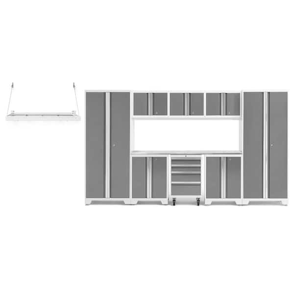 NewAge Products Bold 132 in. W x 76.75 in. H x 18 in. D 24-Gauge Steel Garage Cabinet Set in Platinum (9-Piece)