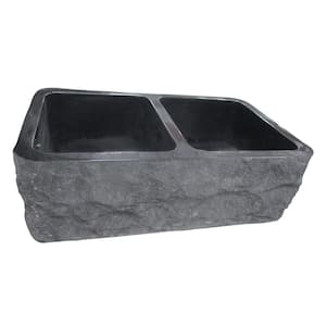 Bowdon Farmhouse Apron Front Granite Composite 33 in. 50/50 Double Bowl Kitchen Sink in Polished Black