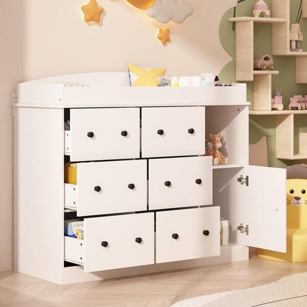 FUFU&GAGA White 6-Drawers 47.2 in. W Wooden Kids Dresser, Chest, Changing  Table with Open Shelf, Drawers and with Door Cabinet L-THD-260048-03 - The Home  Depot