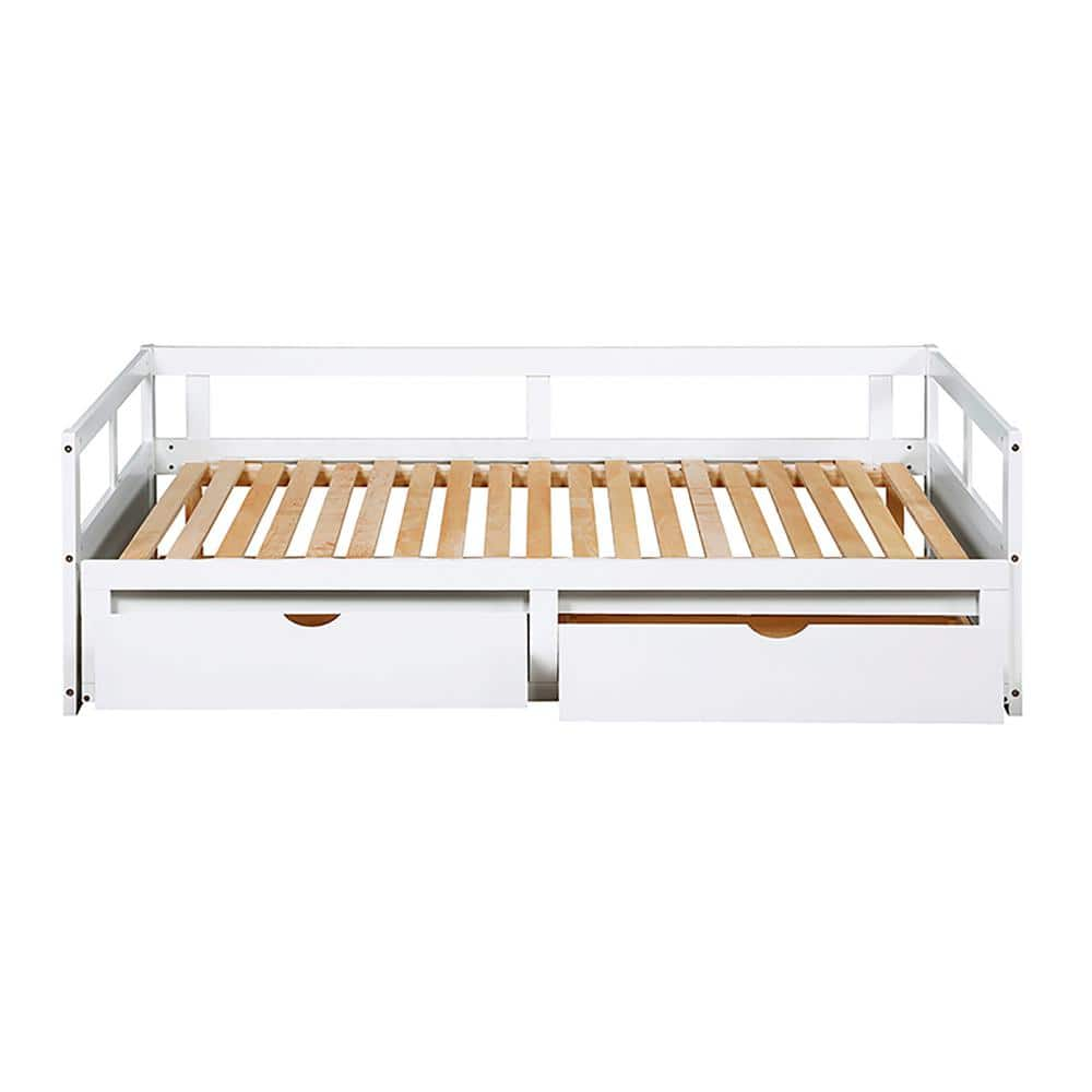 Utopia 4niture Aryan Extendable Wooden White Daybed with Two Storage ...