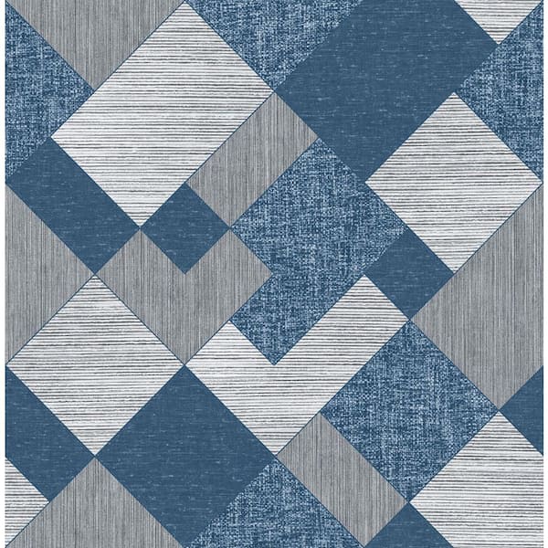 CASA MIA Geometric Icons Blue & Grey Paper Non-Pasted Strippable Wallpaper Roll (Cover 56.05 sq. ft.)