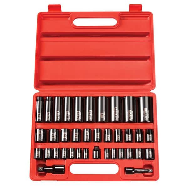 TEKTON 3/8 in. and 1/2 in. Drive 3/8 - 1-1/4 in., 8-32 mm 6-Point Impact Socket Set (38-Piece)