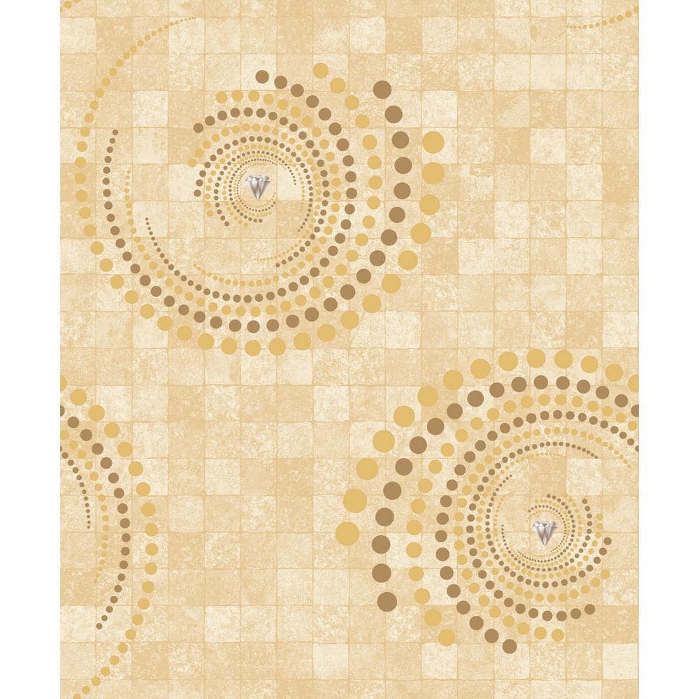 Falkirk Ophia Spiral Brown, Mustard, Grey Vinyl Peelable Roll (Covers 57 sq