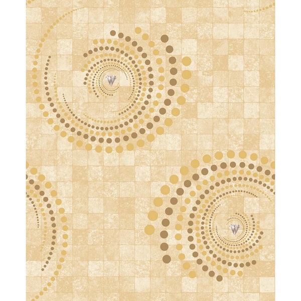 Dundee Deco Falkirk Ophia Spiral Brown, Mustard, Grey Vinyl Peelable Roll (Covers 57 sq. ft.)