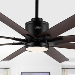 Octo 66 in. Integrated LED Light Indoor Black/Neutral Brown Ceiling Fan w/1-Light Iron/Plastic MobileApp/Remote 6-Speed