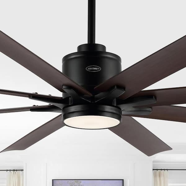 JONATHAN Y Octo 66 in. Integrated LED Light Indoor Black/Neutral Brown Ceiling Fan w/1-Light Iron/Plastic MobileApp/Remote 6-Speed