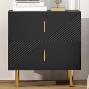 19.7 in. L x 16.34 in. W x 20.47 in. H Black Nightstand, End Table with 2 Drawers, Set of 2