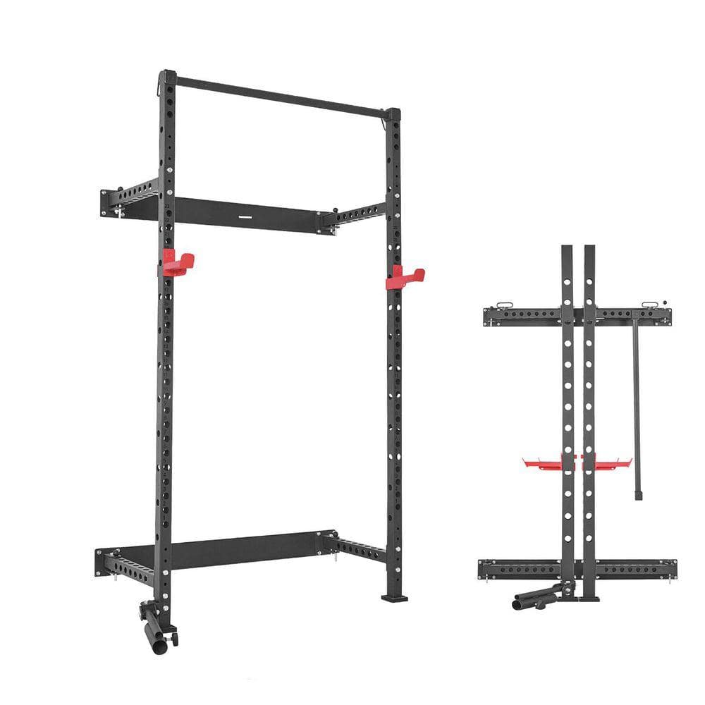SKYSHALO Folding Power Cage, Wall-Mounted Power Rack Squat Rack, Multifunctional Strength Training Workout Equipment 1000 lbs.