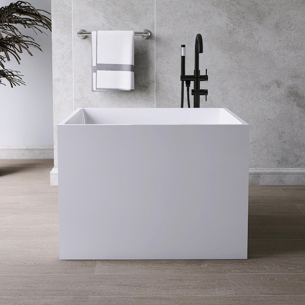 Ivan 35 in. x 28 in. Small Acrylic Flatbottom Freestanding Japanese Soaking Bathtub in White with Seat