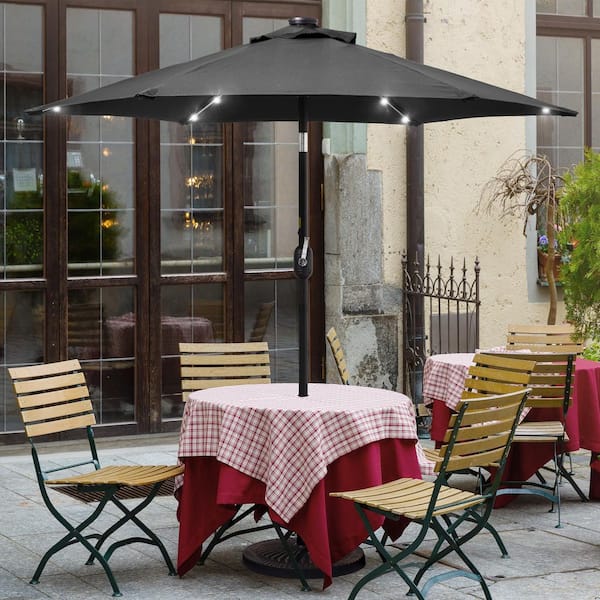 JOYESERY 7.5 ft. LED Outdoor Umbrellas Patio Market Table Outside Umbrellas Nonfading Canopy and Sturdy Ribs, Black