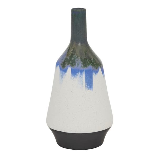 Novogratz 14 in. White Handmade Ceramic Decorative Vase with Dripping Effect
