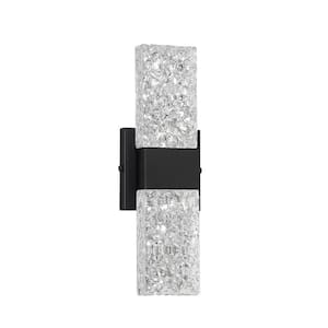 GLACIER 4.75 in. 2 Light Black LED Wall Sconce with Clear Glass Shade