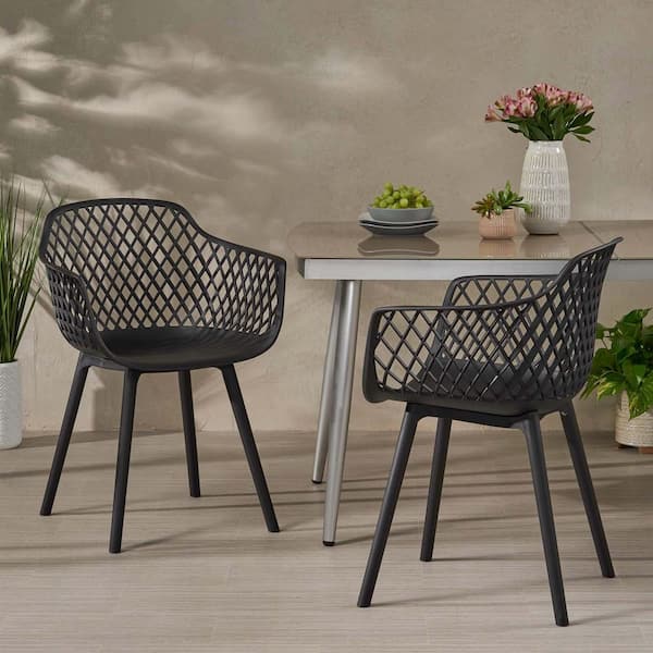 Unbranded Black Minimalistic Outdoor Dining Chair (Set of 2), Patio Furniture Indoor/Outdoor Stackable Dining Chairs