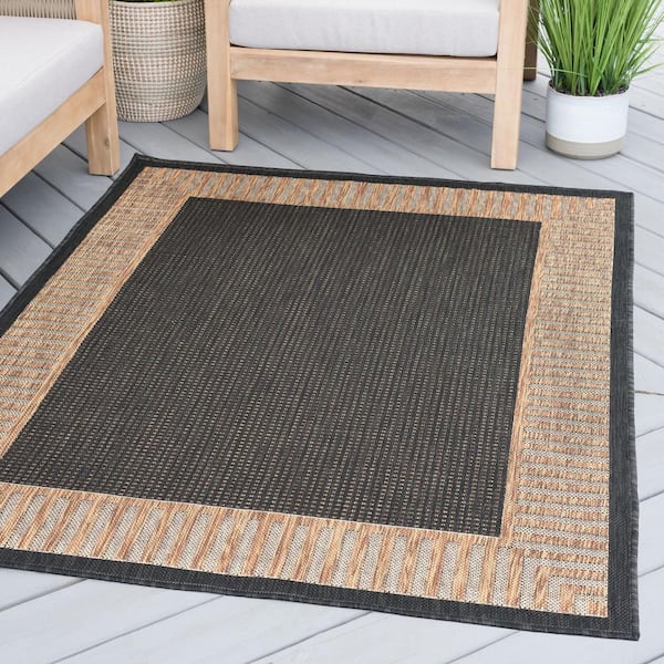 Tayse 9 X 12 Black Outdoor Stripe Coastal Area Rug in the Rugs department  at