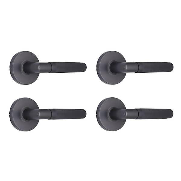 Woodcliff Gun Metal Passage Hall/Closet Door Handle with Rectangle Rose 4-Pack