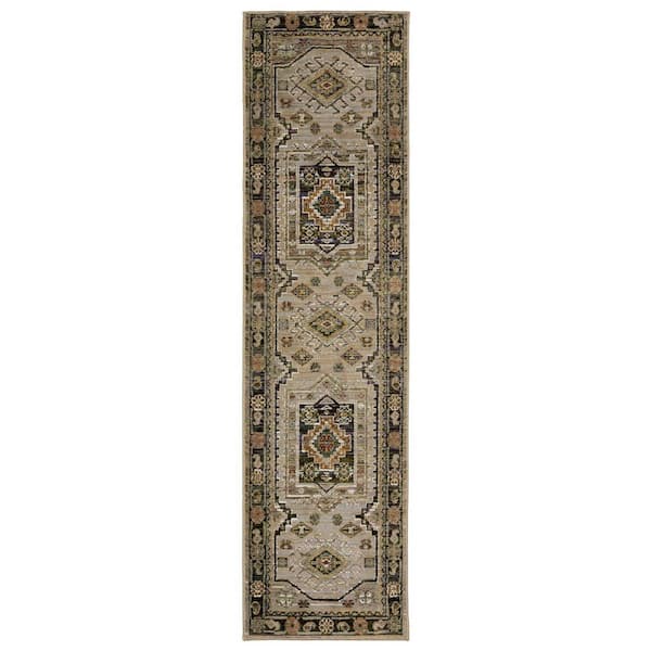 2 X 8 Gray, Green Tribal Washable Area Rug Runner Rug