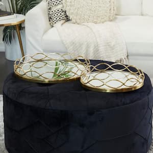 Gold Stainless Steel Mirrored Decorative Tray (Set of 2)