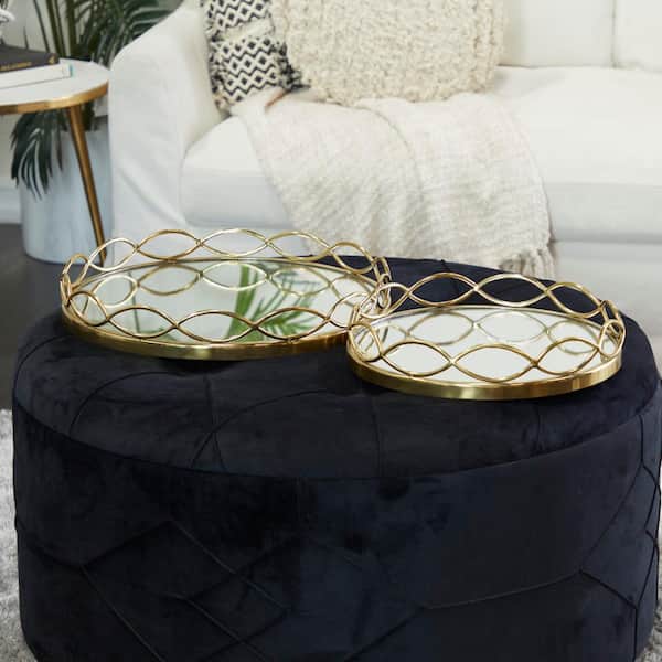 Litton Lane Gold Stainless Steel Mirrored Decorative Tray (Set of 2)